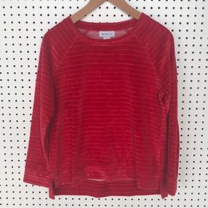 Liz Claiborne Velour baseball style top red + gold